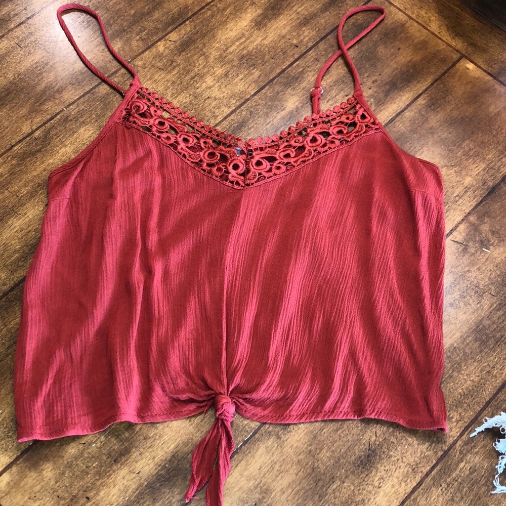 Charlotte Russe crochet accent tie front tank🖤